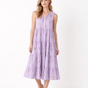Sonoma XL Lavender Tiered Maxi Dress Cotton Sleeveless Pockets Boho Cottagecore